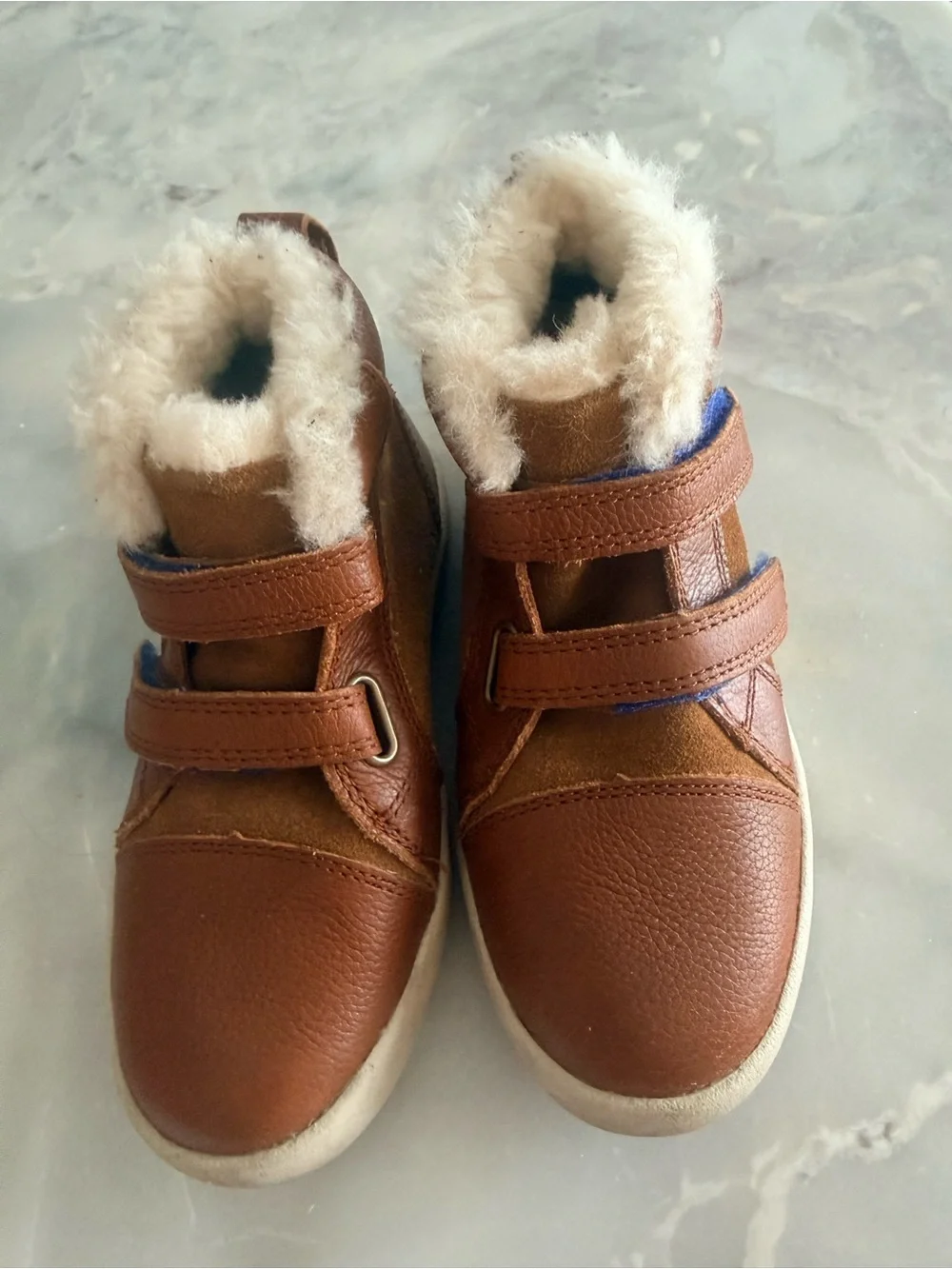 UGG Kids Chestnut Brown Suede & Leather High-Top Boots with Blue Accent